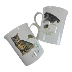 Windsor Fine Bone China Cat Mugs Set 2 England Kitty Coffee Tea Cups Gift